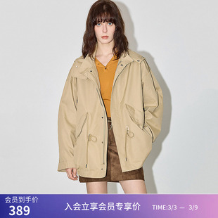 【商场同款】LILY秋新款经典休闲一手长廓形双层高领连帽风衣