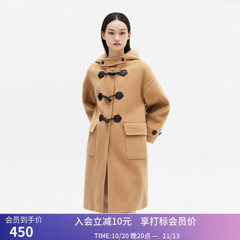 【专柜甄选】LILY冬新款女装全羊毛学院风牛角扣大衣毛呢外套