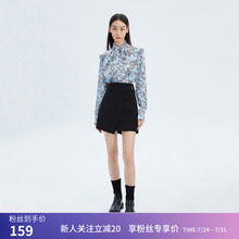 秒杀【商场同款】LILY春女装复古俏皮纯色优雅通勤高腰半身裙