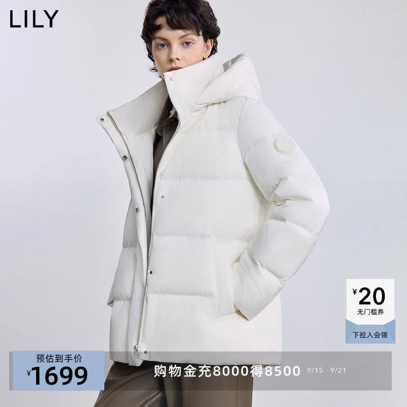 【法奢白金鹅绒服】商场同款LILY2025冬新款连帽收腰泡芙羽绒服女