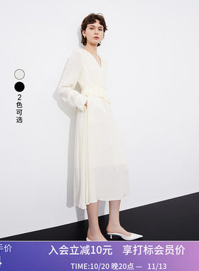 【商场同款】LILY春新款女装仿桑蚕丝气质垂坠感长款连衣裙女