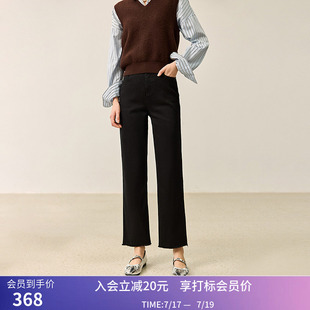 LILY冬新款女装优雅百搭通勤拉绒九分小脚黑色直筒裤牛仔裤女