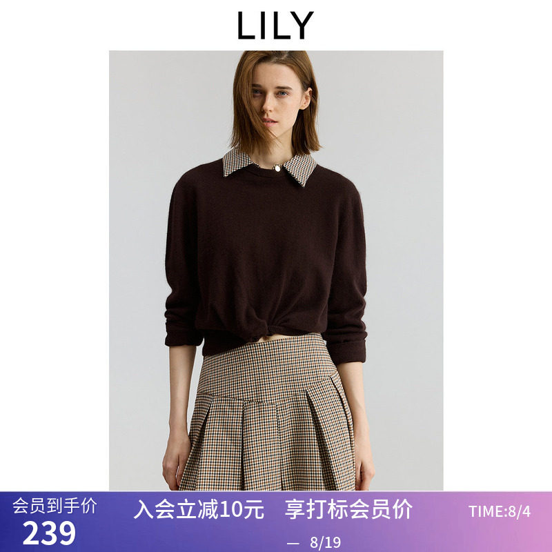 【商场同款】LILY秋新款翻领收腰针织衫毛衣女短款
