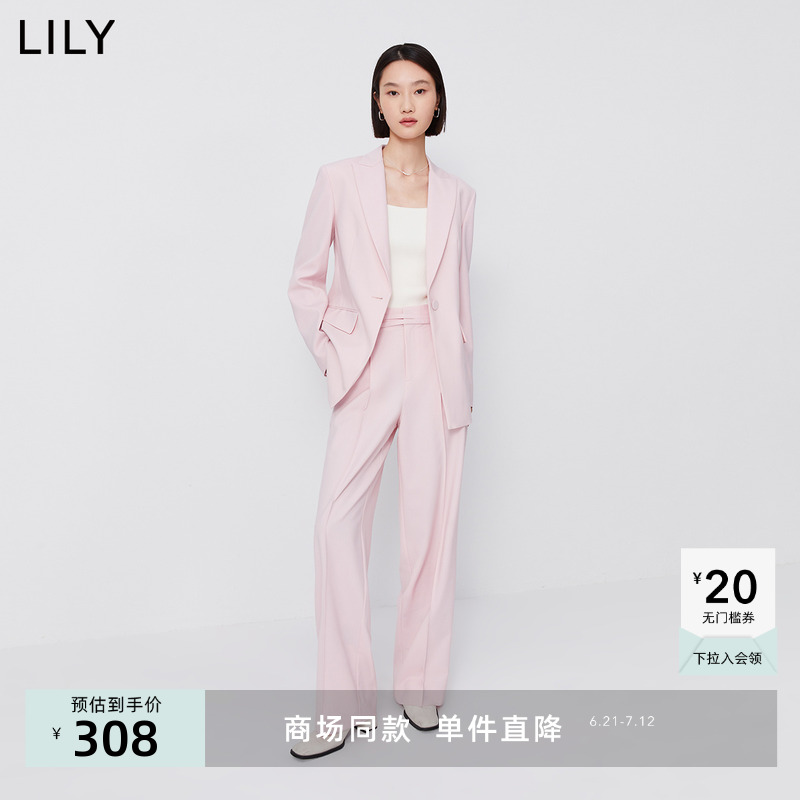 【商场同款】LILY2024春新款女装多巴胺穿搭绵羊毛直筒阔腿休闲裤