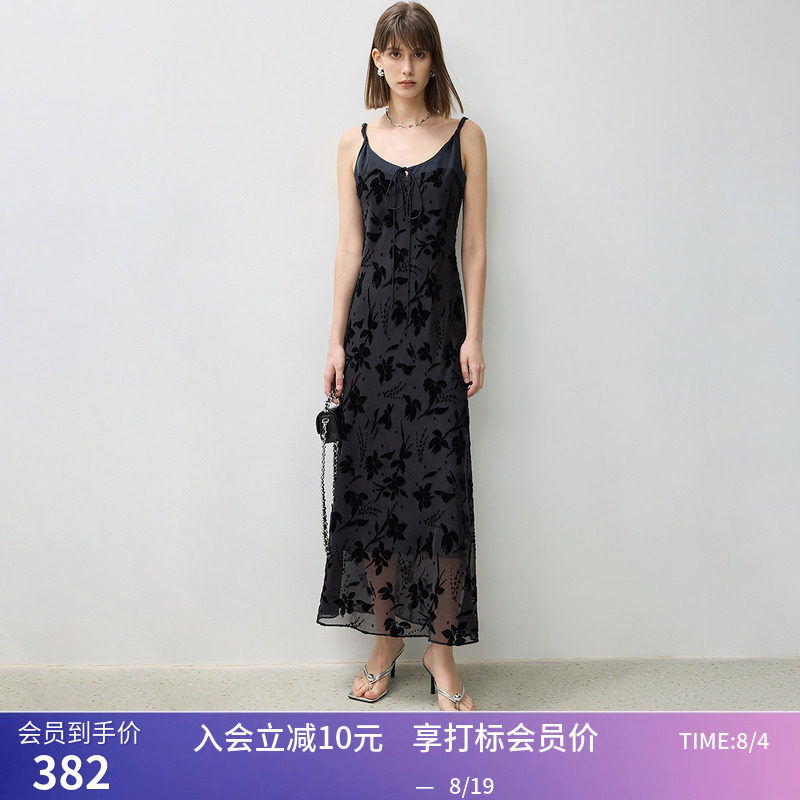 【商场同款】LILY秋新款高级感丝绒提花垂感百搭吊带连衣裙女
