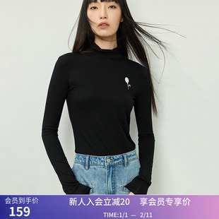 【LILY X 庄晓君】商场同款秋新款气球印花修身高领长袖T恤女