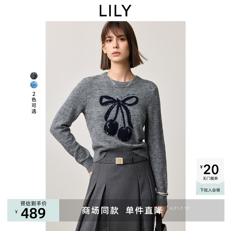 【商场同款】LILY2025春新款女装减龄甜美樱桃亮片圆领针织衫毛衣