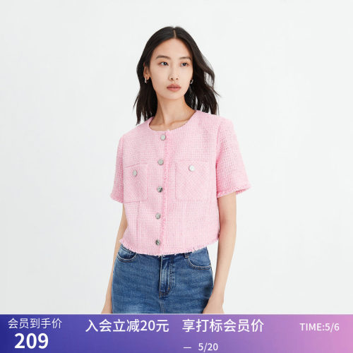 【商场同款】LILY夏新款女装复古优雅小香风温柔纯色短款外套