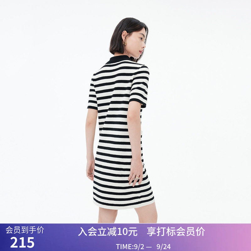 LILY秋新款女装优雅小香风复古条纹通勤短款针织连衣裙小个子图片
