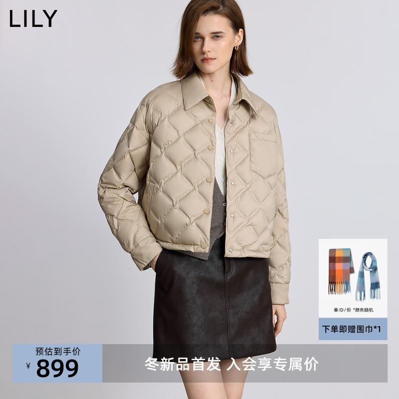 LILY2025冬新款复古简约菱格90鸭绒休闲通勤百搭轻薄羽绒服外套女