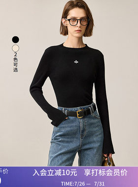 LILY冬新款女装极简风刺绣修身显瘦云感衫针织衫内搭女款打底