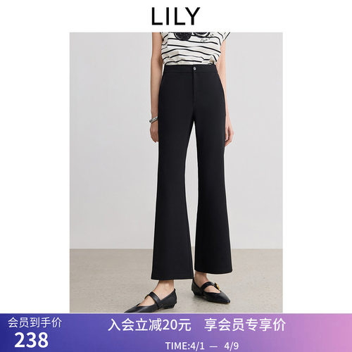 超模小黑裤LILY夏新款女装修身百搭通勤休闲黑色九分裤喇叭裤