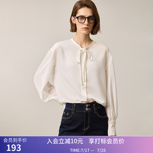 LILY冬新款女装法式优雅飘带领百搭职场通勤长袖衬衫女款白色