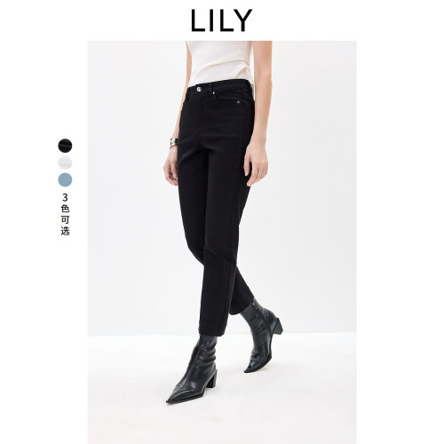 LILY2026秋新款简约显瘦休闲通勤纯色九分小脚法棍裤直筒牛仔裤女