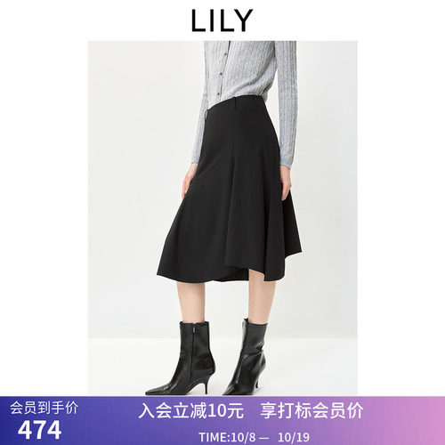 【商场同款】LILY2026秋新款女装设计感不对称高腰黑色A字半身裙