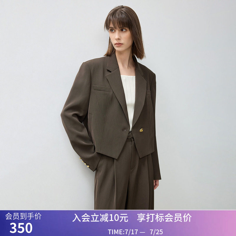 【商场同款】LILY秋新款戗驳领设计感高腰通勤西装外套女短款