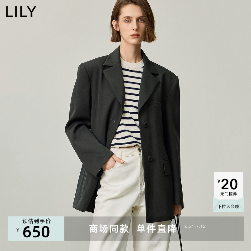 【商场同款】LILY2024秋新款格雷系高智感宽肩收腰通勤西装外套女