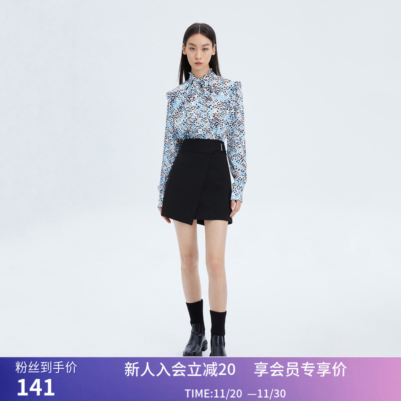 秒杀【商场同款】LILY春女装复古俏皮纯色优雅通勤高腰半身裙