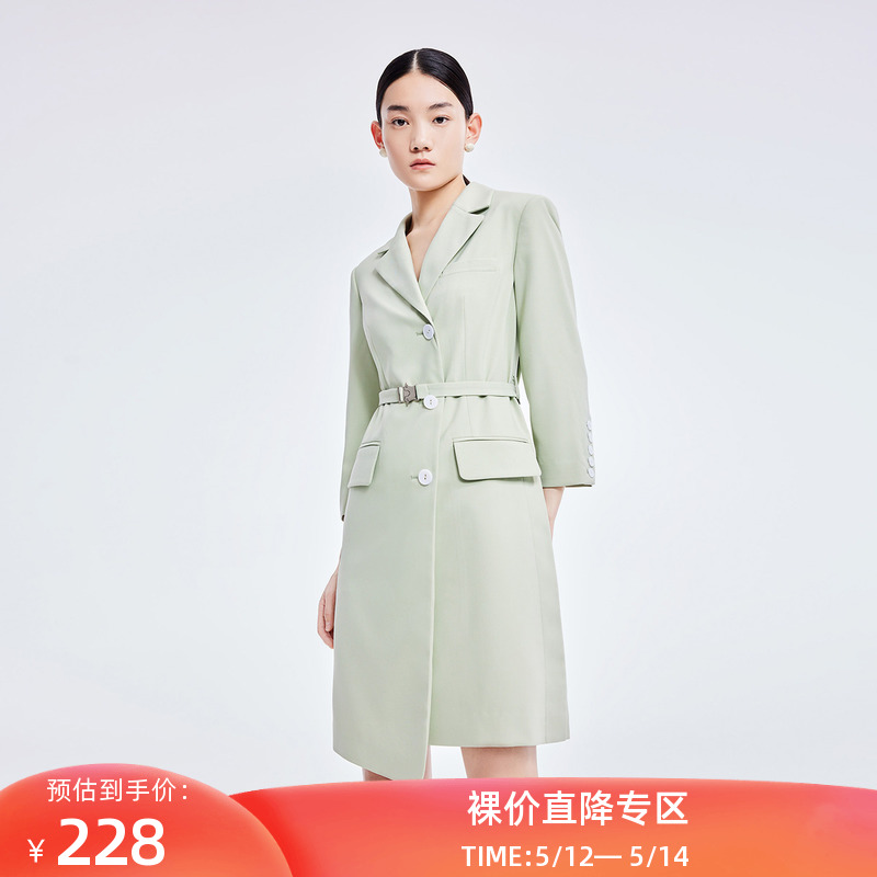 【商场同款】LILY2022夏新款女装气质纯色通勤款显瘦西装式连衣裙