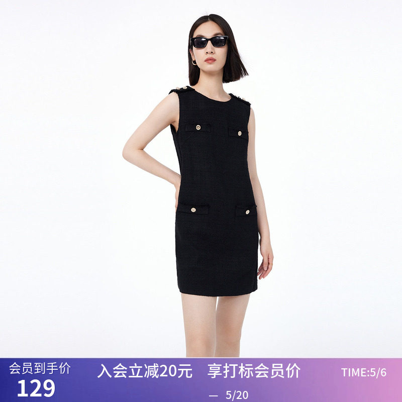 【专柜甄选】LILY秋新款女装复古小香风直筒短款小黑裙小个子