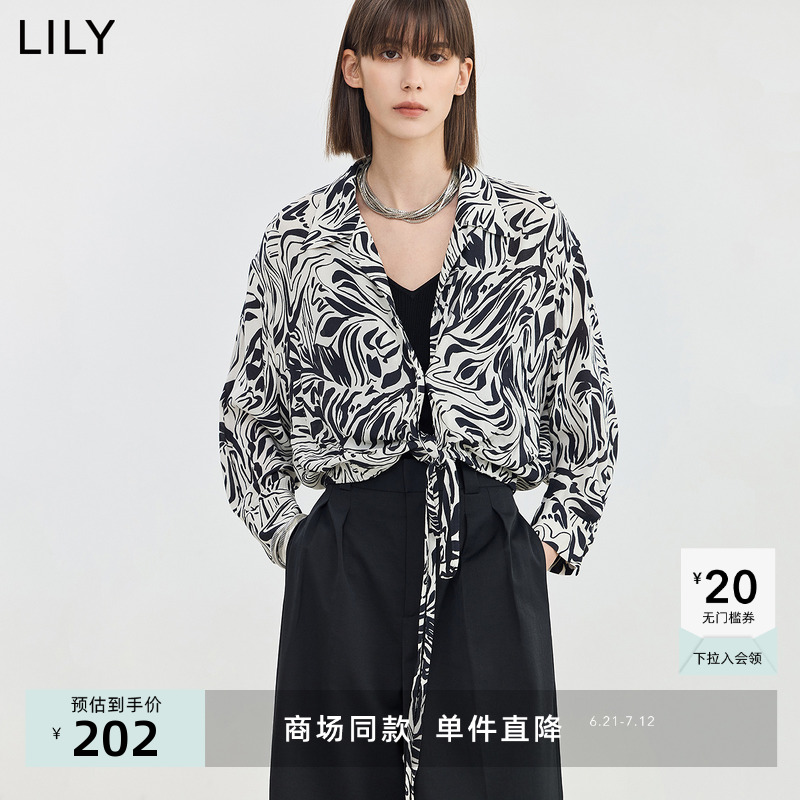 【商场同款】LILY2024夏新款女装时尚印花宽松垂坠感短款衬衫外套
