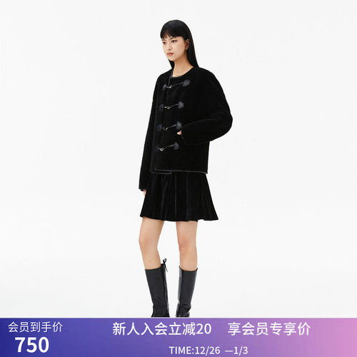 【专柜甄选】LILY冬新款女装美拉德复古毛绒全绵羊毛短外套女