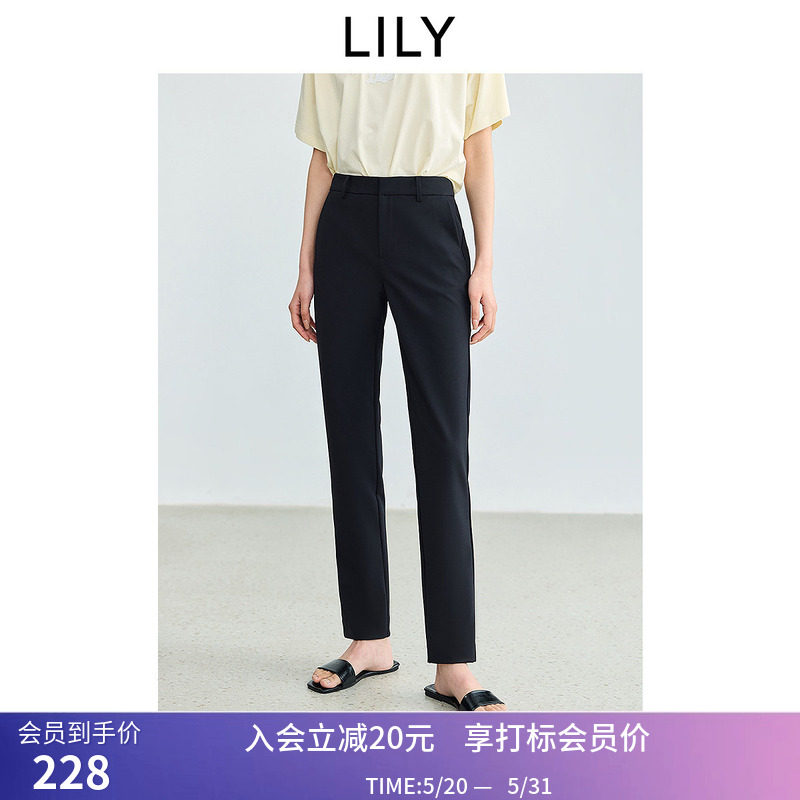 LILY2026夏新款简约显瘦高腰九分修身百搭通勤铅笔裤休闲小黑裤女
