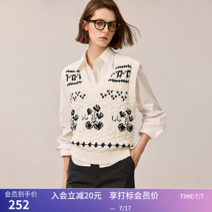 LILY冬新款女装复古北欧费尔岛无袖V领百搭针织背心马甲女款