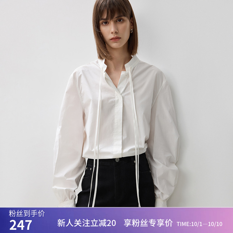 【商场同款】LILY秋新款新中式天丝棉立领系带灯笼袖显瘦衬衫