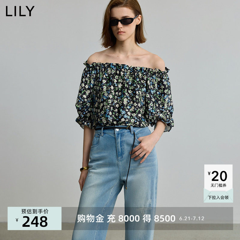 LILY2025夏新款女装法式蕾丝衫/雪纺衫