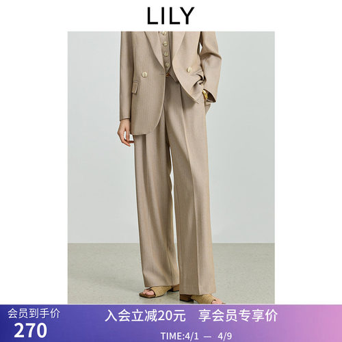 LILY秋新款女装老钱风经典简约单褶垂感通勤直筒裤休闲裤西裤