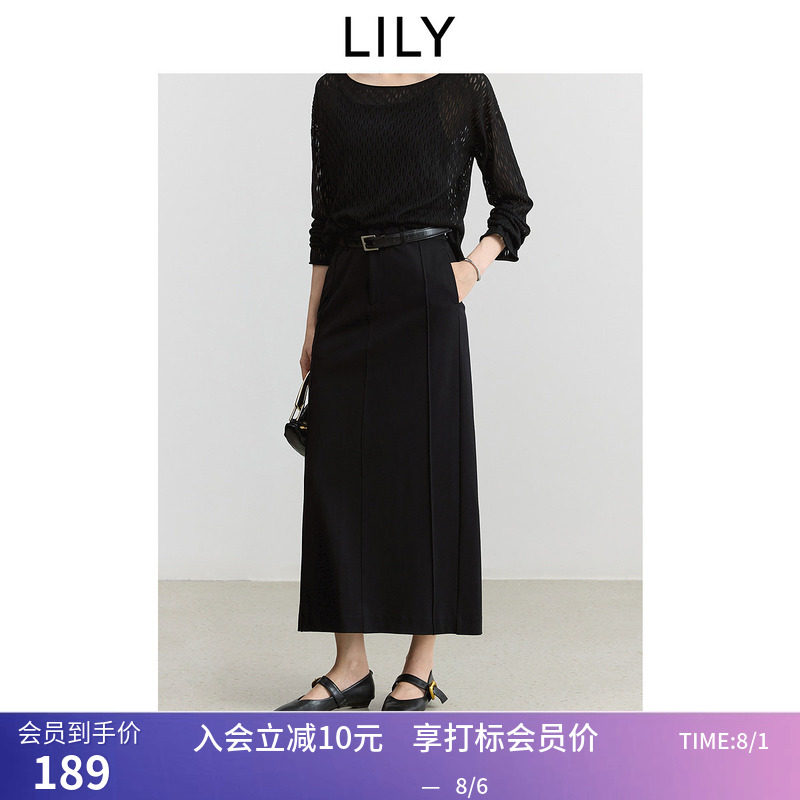 【商场同款】LILY秋新款女装气质商务职业通勤黑色直筒半身裙
