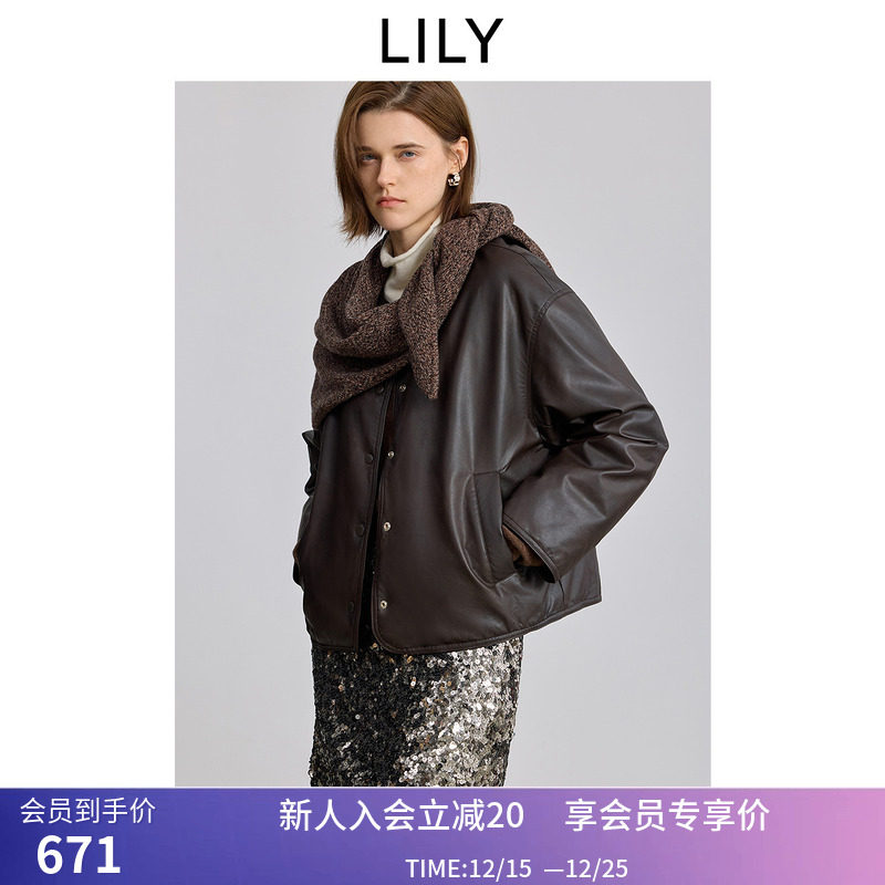 LILY2025冬新款女装双面穿PU皮90鸭绒休闲通勤轻量羽绒服外套短款