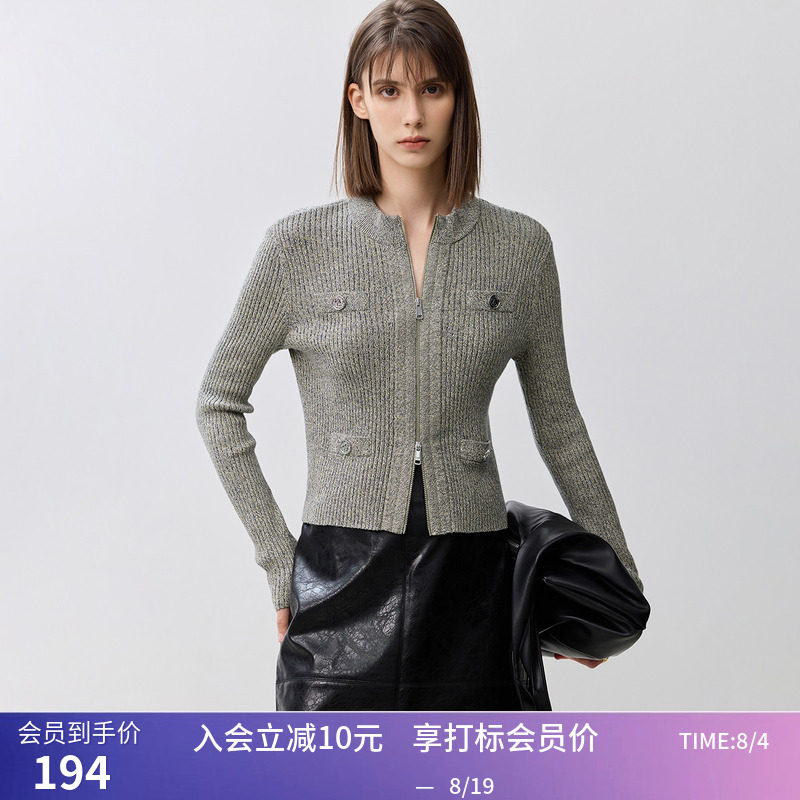 【商场同款】LILY秋新款复古老钱风双拉链半高领全棉开衫女款