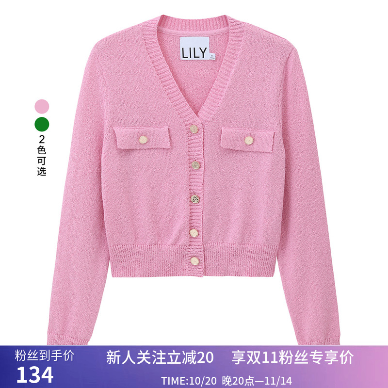 【商场同款】LILY夏新款女装时尚纯色通勤款修身短款毛针织衫