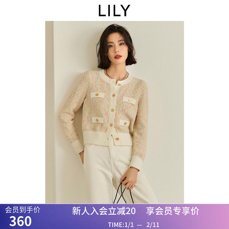 LILY2026春新款复古小香风修身气质通勤圆领针织开衫短外套女短款,女装/女士精品,毛针织衫,淘宝优惠券,粉丝福利购,淘宝优惠卷