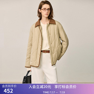 LILY冬新款女装复古经典菱格条绒拼接翻领宽松百搭短外套女款