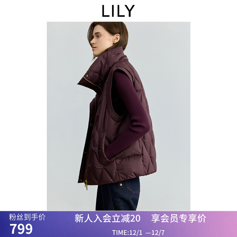 【商场同款】LILY2025秋新款菱格90鸭绒百搭轻薄羽绒服马甲外套女