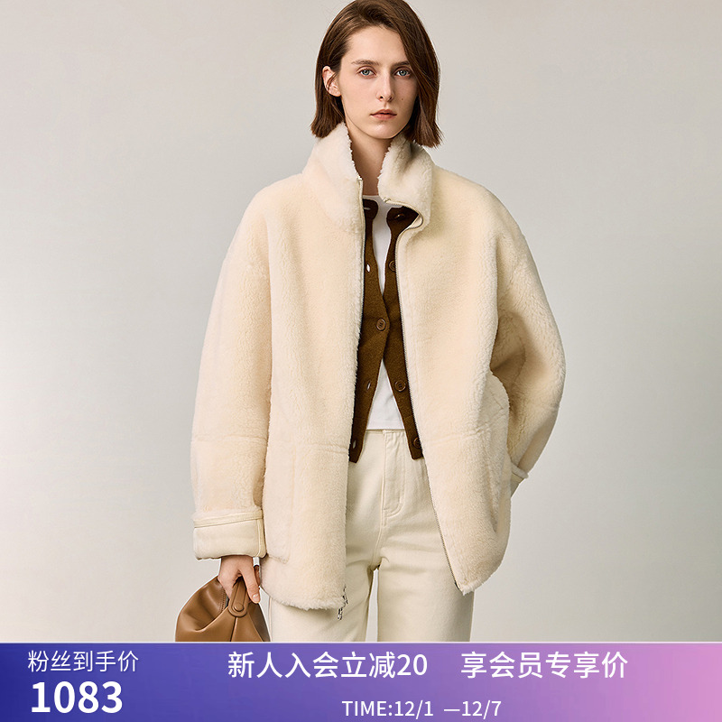 【正反两面穿】商场同款LILY冬新款女装休闲绵羊毛外套女短款