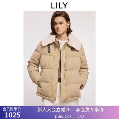 LILY2025冬新款简约毛绒翻领90鸭绒百搭通勤浅色面包羽绒服外套女