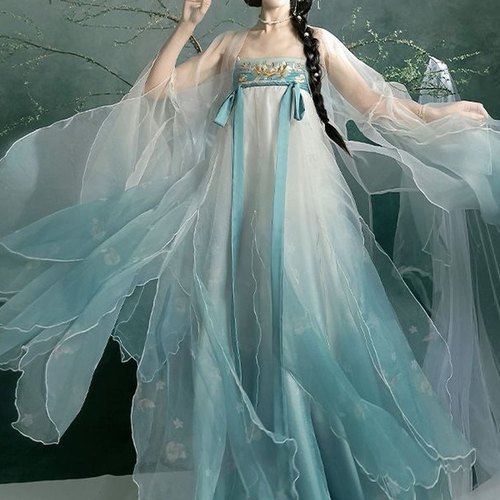 花瓣裙破烂大袖衫齐胸汉服女唐制