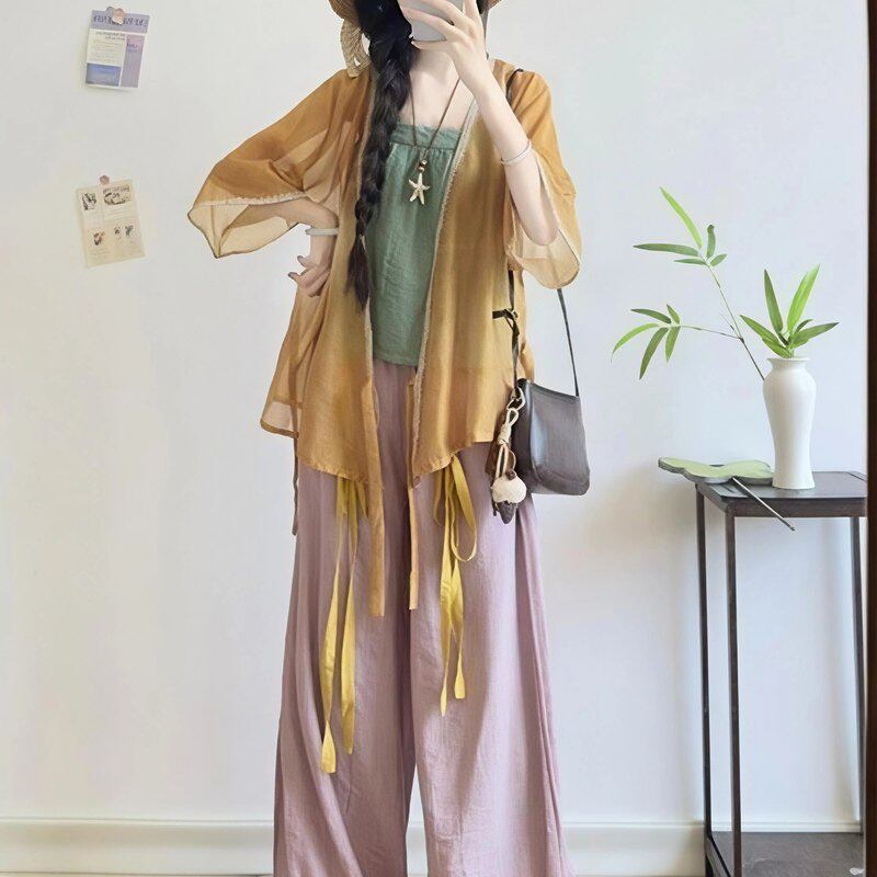 宋制日常汉服女吊带灯笼裤短开衫