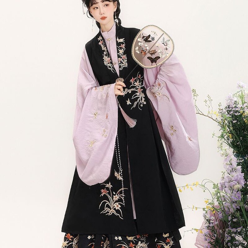 原创明制汉服女重工刺绣比甲立领对襟琵琶袖长衫中国风秋冬马面裙