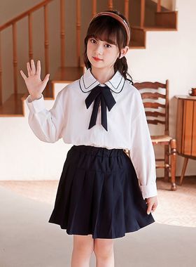 82378女童学院风套装秋冬款中大童衬衫裙子马甲三件套秋款童装