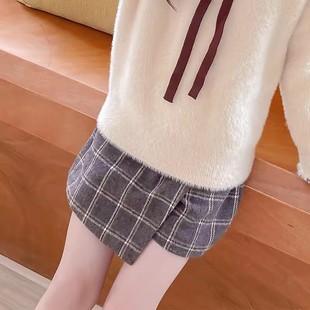 女童半身裙秋冬新款女孩百搭洋气格子短裙儿童毛呢外穿裙子