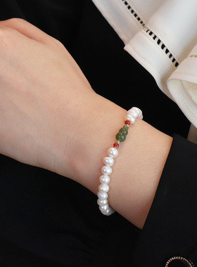 「青芜佩」天然淡水珍珠搭配和田玉葫芦手链女生精致手串闺蜜礼物