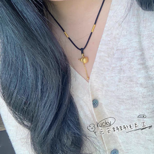 黄金吊坠挂绳手工编织项链绳女葫芦佛公如意锁包小胖福平安扣绳子