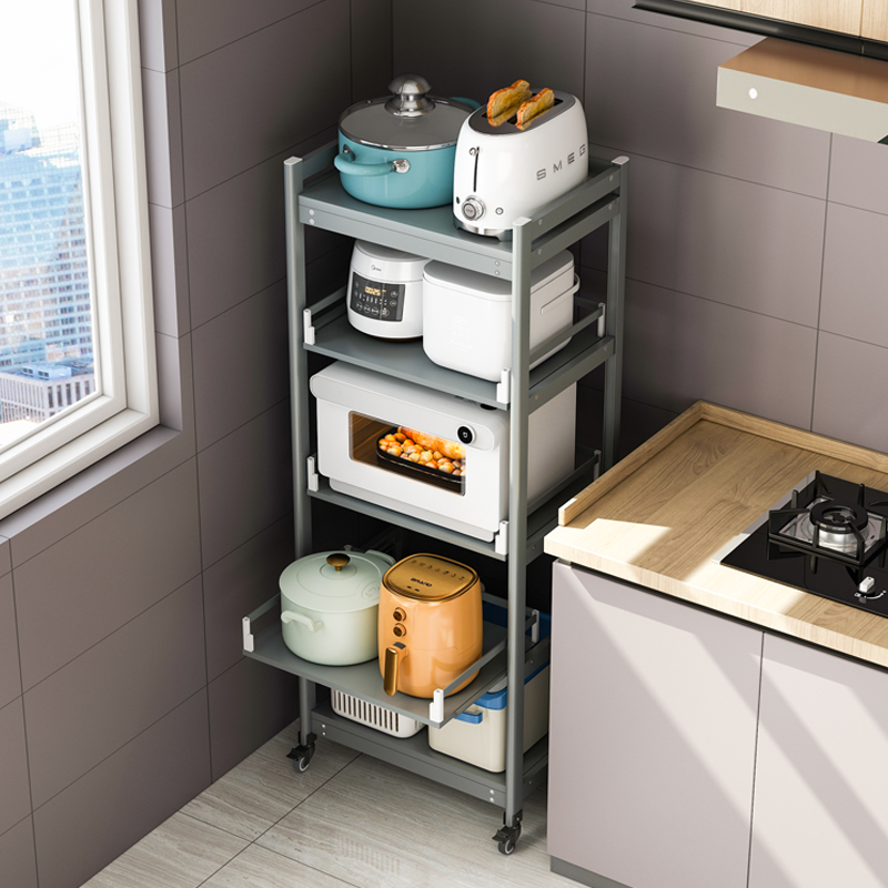 2022新款厨房置物架太空铝落地多层放锅电饭煲电器锅具收纳架加厚