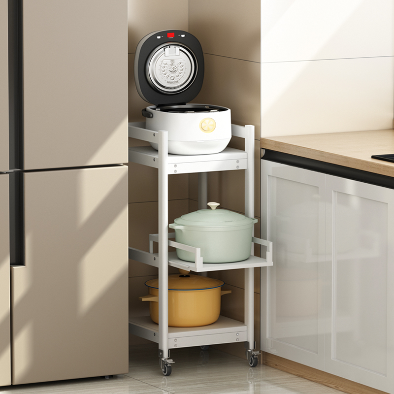 厨房锅架置物架家用抽拉式多层落地式三层多功能锅具收纳架可移动