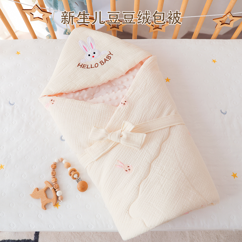 新生儿纯棉豆豆绒包被秋冬款